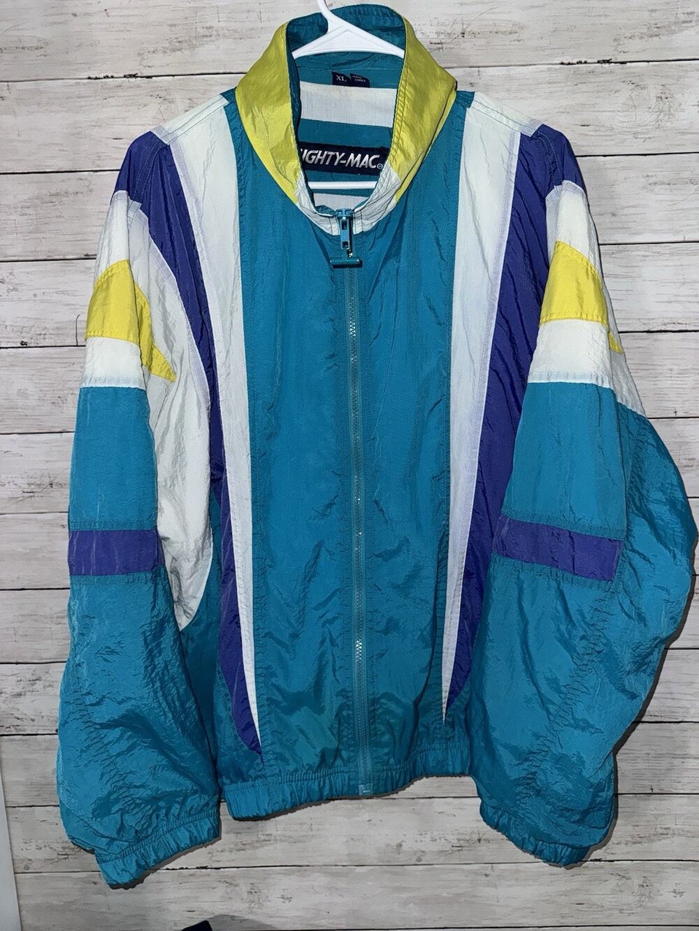 Mighty- Mac Unisex Windbreaker Vintage 90s Turquoise Jacket Size XL Full Zip EUC